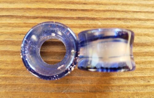 PAIR OF BLUE SAND GLASS TUNNEL PLUGS GAUGES BODY JEWELRY DOUBLE FLARED