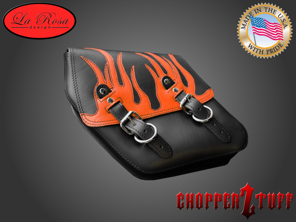 04UP Harley Dyna FXR Left Side Solo Saddle Bag BLACK leather Orange