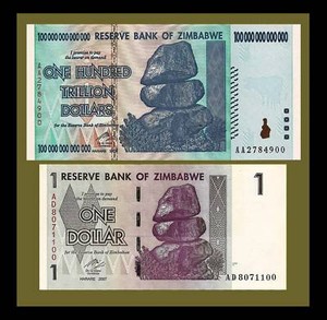 100 TRILLION BILL and 1 ZIMBABWE