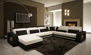 1005C -CONTEMPORARY BLACK AND WHITE LEATHER SECTIONAL SOFA