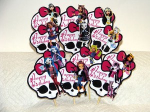 Cake Toppers  Birthdays on 12 Monster High Dolls Birthday Cupcake Picks Cake Toppers   Ebay