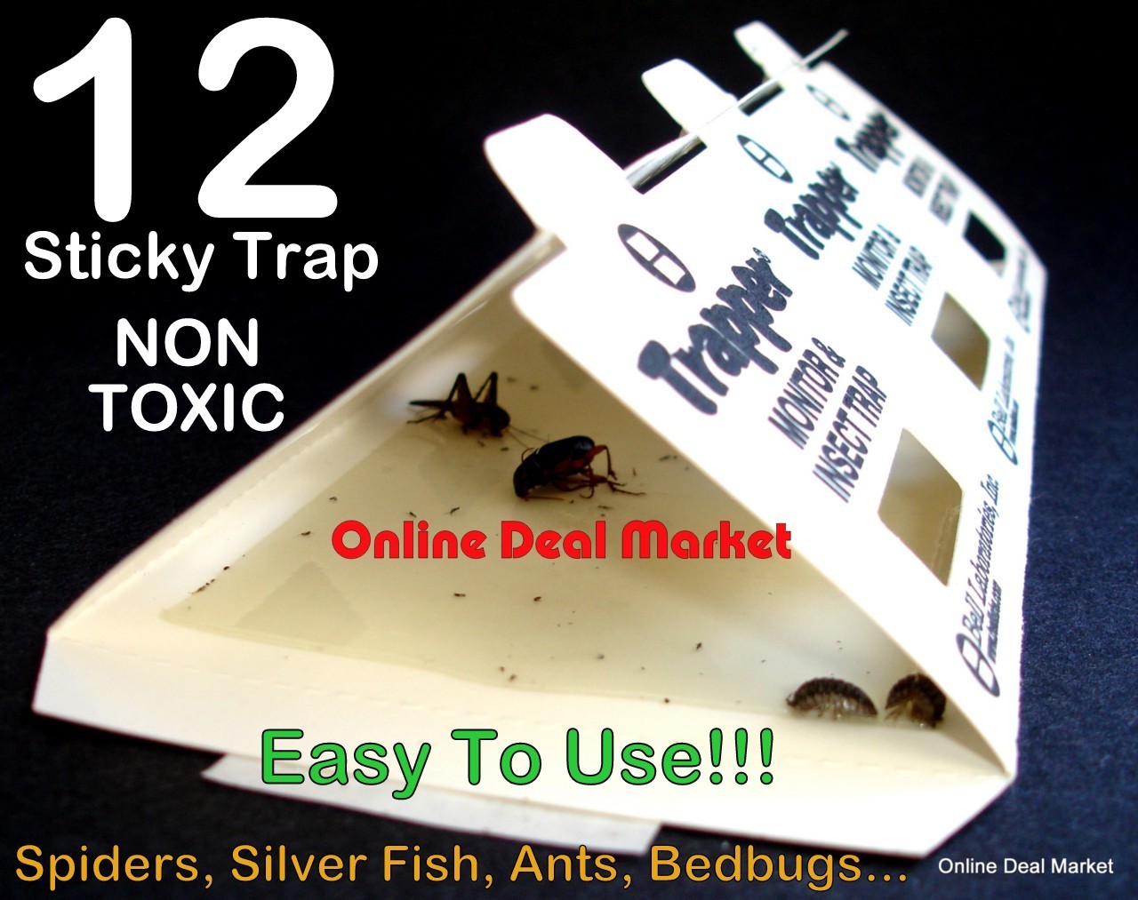 12 NON-TOXIC Sticky GLUE Trap Bugs Spiders Roaches BedBug Pest Control ...