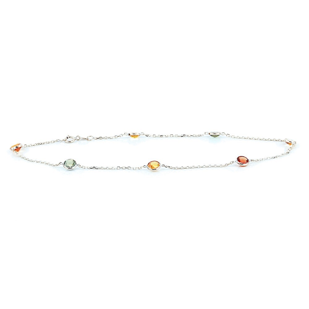 14 K solid white gold gemstone anklet . Dainty, classically designed ...