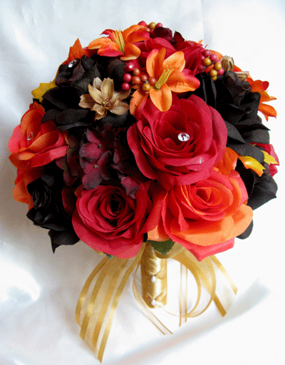 Fall Wedding Flowers Bouquet on 17pc Bouquet Wedding Flowers Bouquets Orange Lily Fall   Ebay