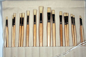 18 LONG HANDLE ART PAINT BRUSHES w/ CANVAS ROLLUP CASE -GREAT FOR OIL, ACRYLICS in Crafts, Art Supplies, Painting | eBay