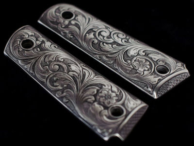 1911 CUSTOM GRIPS - SOLID PEWTER w/ SCROLL PATTERN fits COLT, KIMBER, more!