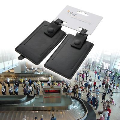 2 Black Leather Luggage ID Tags Travel Identification Privacy Security By ETA in Travel, Luggage Accessories, Luggage Tags | eBay