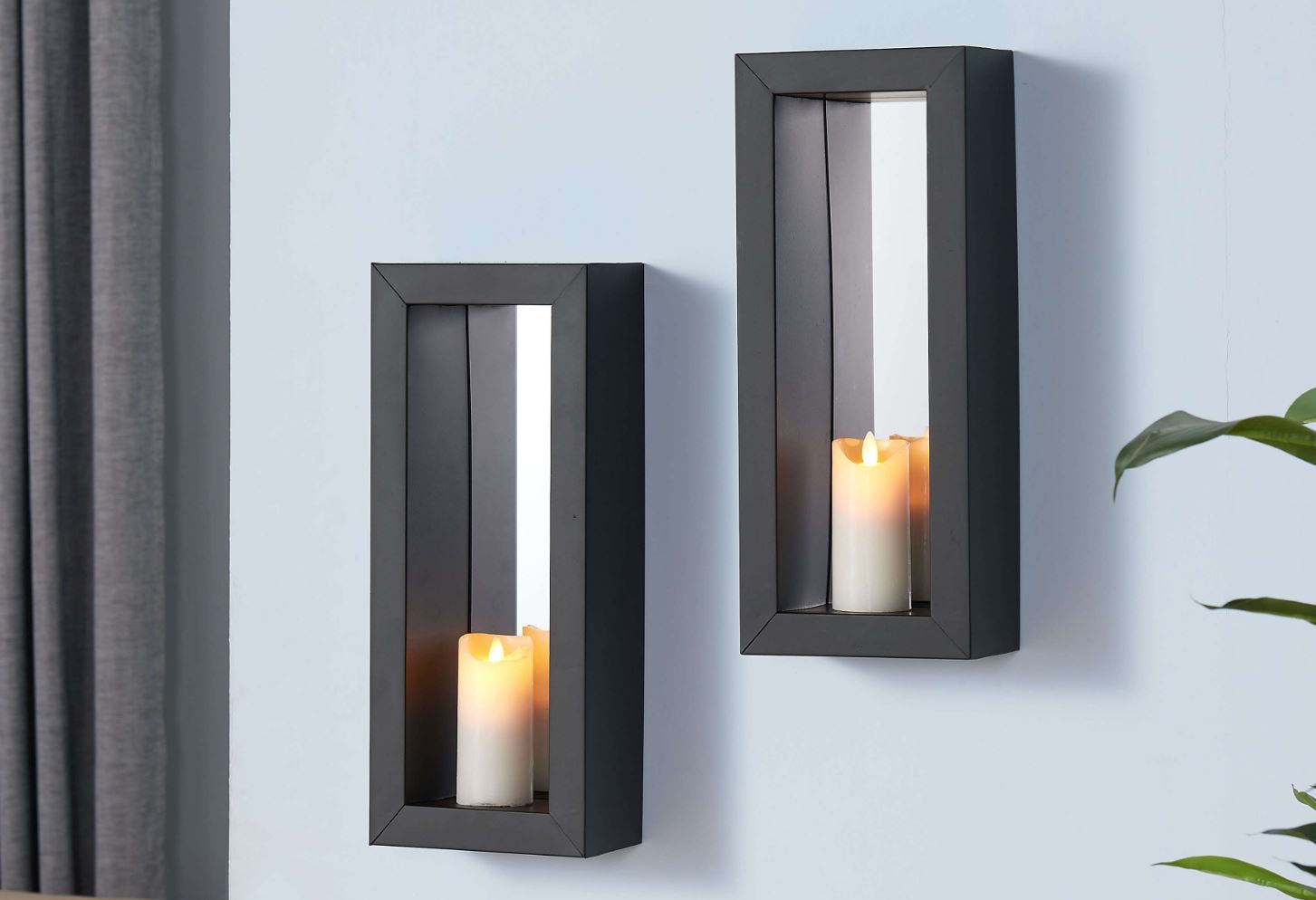 2 Mirror Candle Wall Sconce Holder Set Metal Pair Decor Vintage