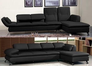  2 Pcs Modern Sectional Black Bonded Leather  Living Room Set  ZBM3192