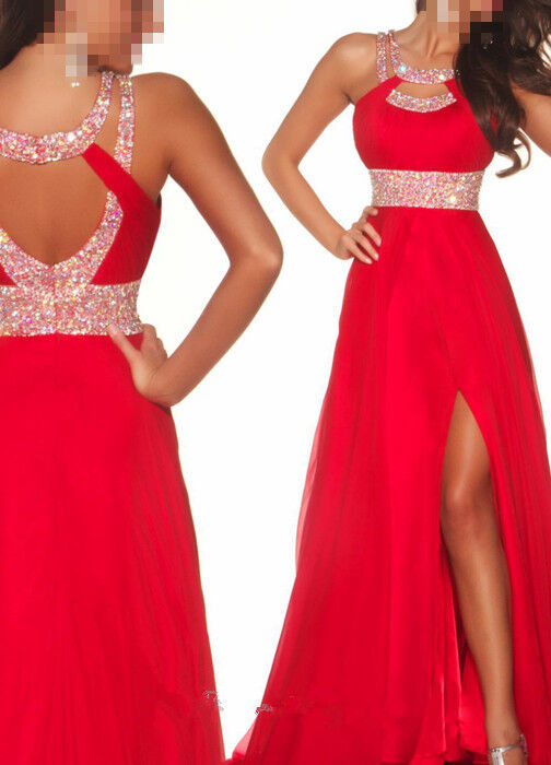 Long Red Chiffon Evening Ball Cocktail Prom Dress Bridesmaid Dresses Gown
