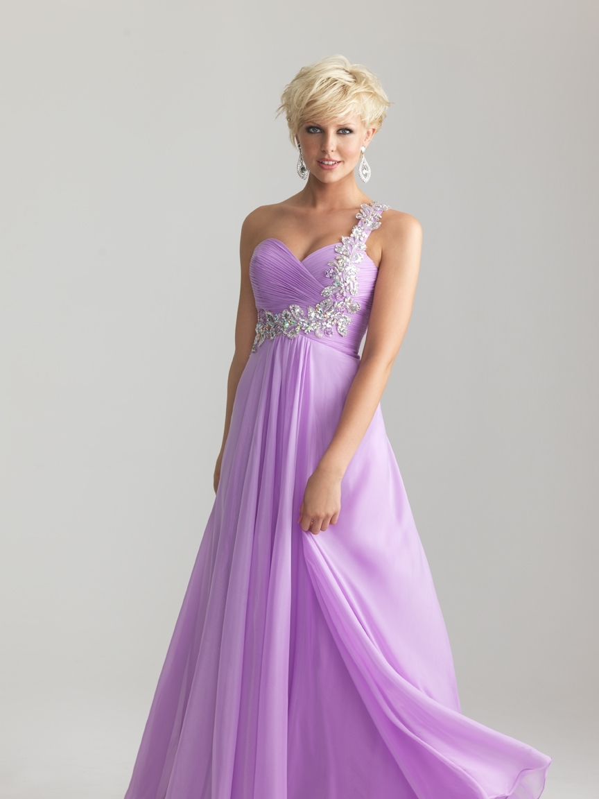 2013 New Long Chiffon One Shoulder Formal Prom Dresses 