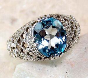 2ct Natural Aquamarine 925 Solid Sterling Silver Edwardian Style Ring Sz 6.5 in Jewelry & Watches, Vintage & Antique Jewelry, New, Vintage Reproductions | eBay