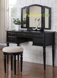 Vanity on Pc Vanity Set Make Up Table With 5 Drawers Stool And Mirror In Black