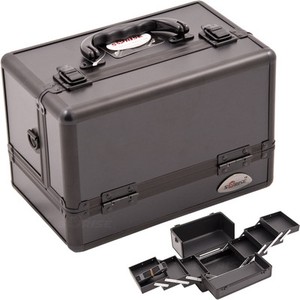 Rolling Makeup Case on Pull Out Trays Makeup Train Case Aluminum C001 Cosmetic Organizer