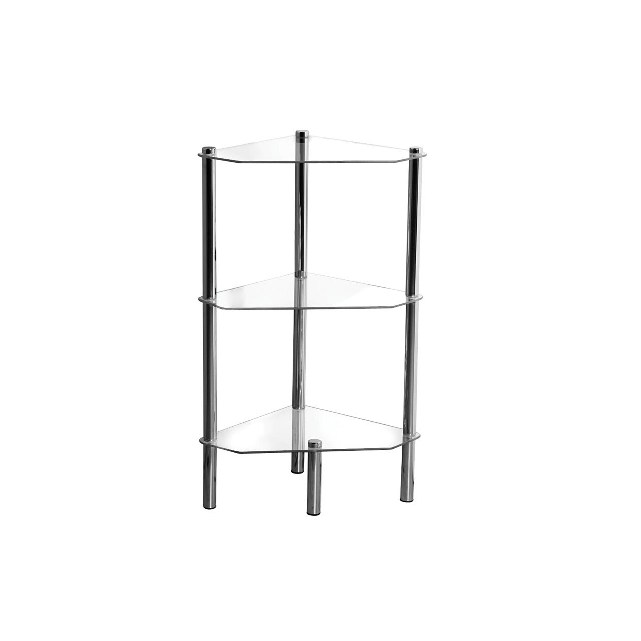 corner shelf unit 3 tier clear glass shelves with chrome finish tube 