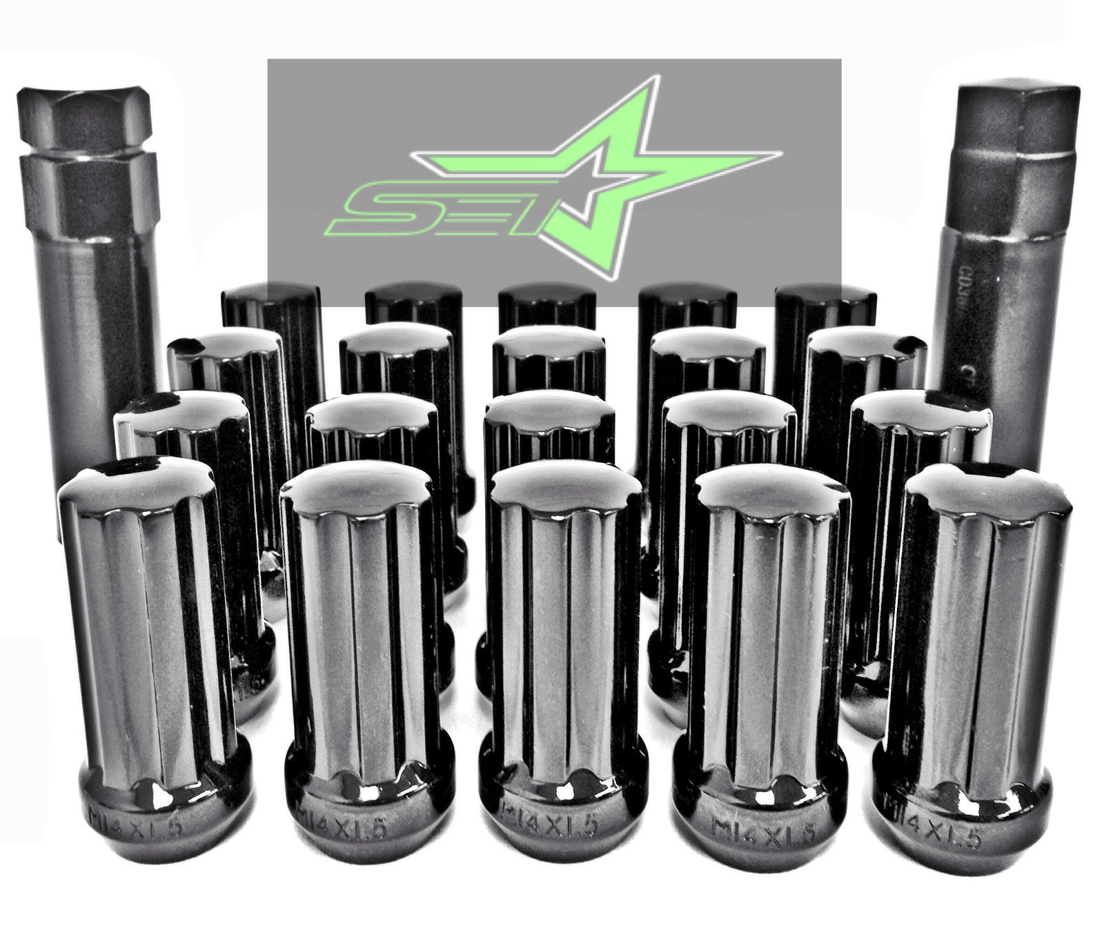 32 Black Spline Lug Nuts 14X1.5 | Fits 8 Lug Chevy, Gmc & Ram Aftermar