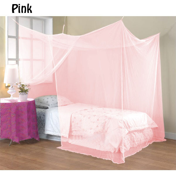 PINK FOUR CORNER BED CANOPY MOSQUITO NET QUEEN KING | eBay