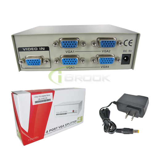 4 Port VGA SVGA Splitter Box 1 PC to 4 LCD CRT Monitor in Computers