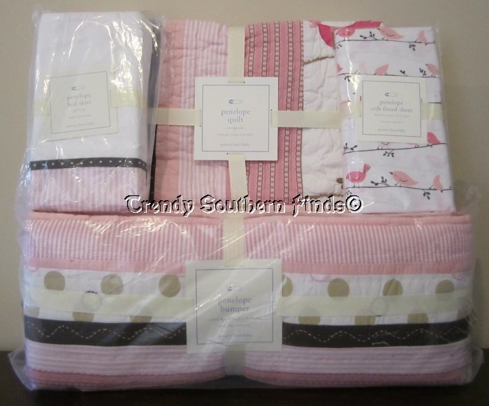 4p Pottery Barn Kids Penelope Quilt Bumper Bed Skirt Sheet Crib