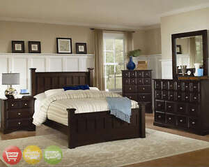 5 Piece Queen Poster Bed Cappuccino Master Bedroom Set