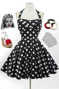 Black Polka  Dress on 50s Style Black Polka Dot Traveling Cupcake Truck Dress With Halter