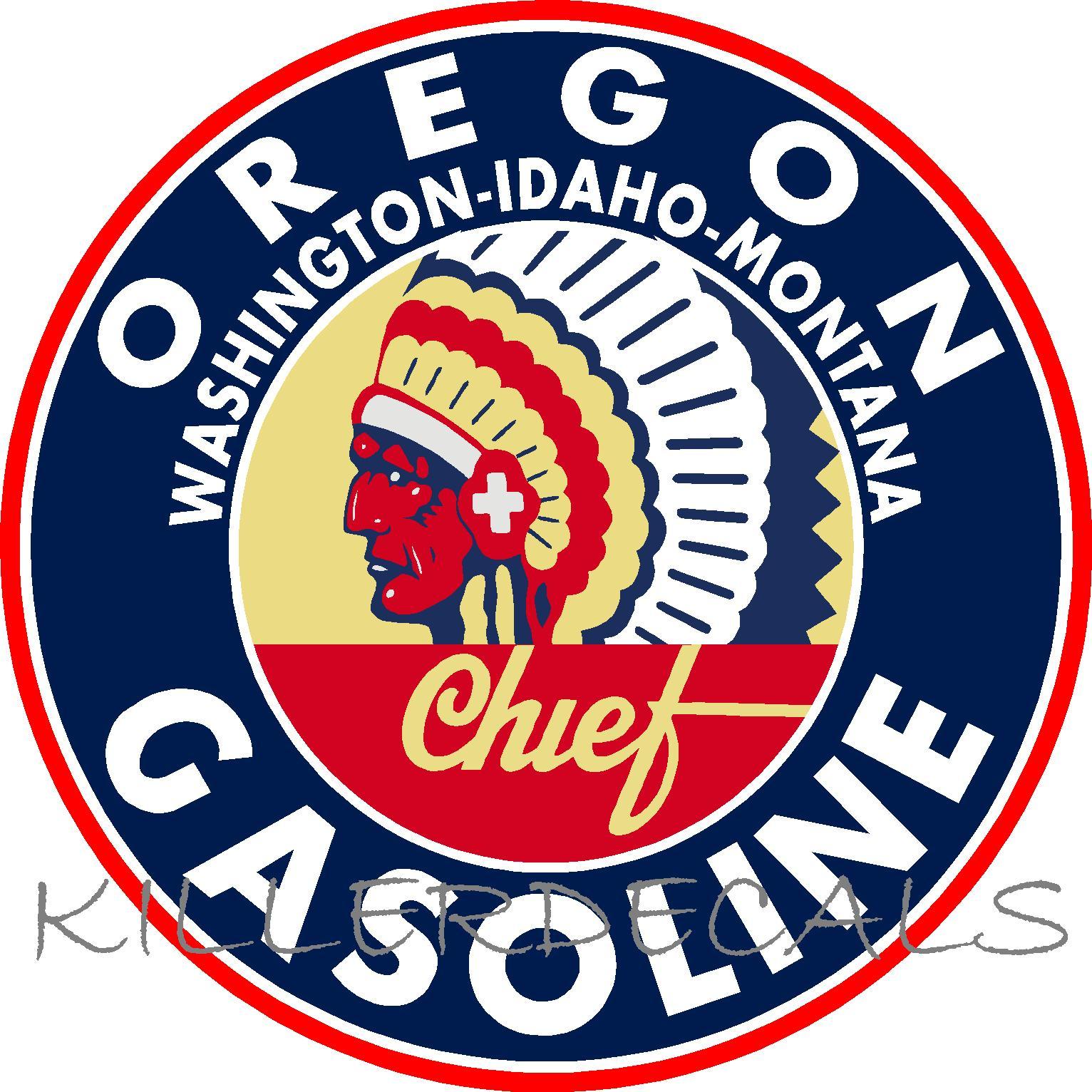CHIEF OREGON GASOLINE DECAL GAS AND OIL FOR GAS PUMP, SIGN, WALL