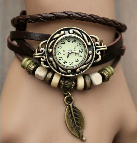 6 Color Quartz Fashion Weave WRAP Around Leather Bracelet Lady Woman Wrist Watch - $5.69