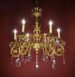 FIXTURES CRYSTAL LAMP  VINTAGE australia FIGURES OLD GOLD BRONZE LIGHT chandelier CHANDELIER vintage
