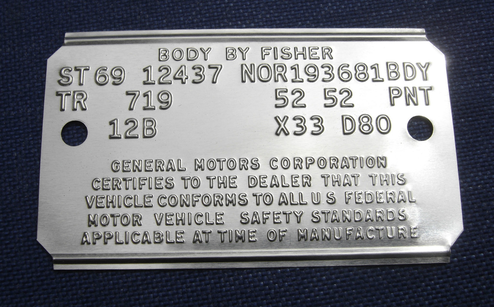 Vin cowl tag reproduction