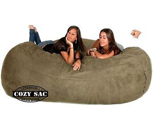 8' COZY SAC CHAIR OLIVE SUEDE BEAN BAG LOVE SEAT NEW