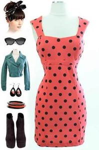  Polka  Dress on Pinup Poppy Red W Black Polka Dots Form Fitting Sheath Dress   Ebay