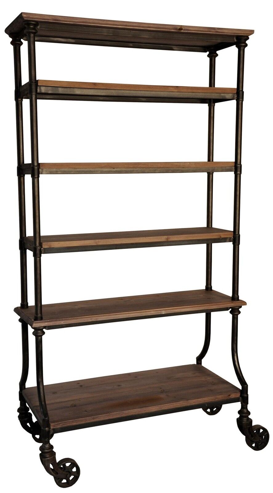 82\u0026quot; tall Bookcase nat wood 6 shelves rusty metal on coasters industrial vintage  eBay