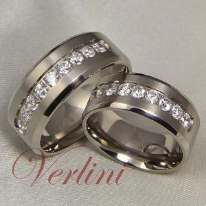 Bridal  Wedding Rings on 8mm Titanium Rings Diamond Simulated Wedding Bands Matching Set Bridal