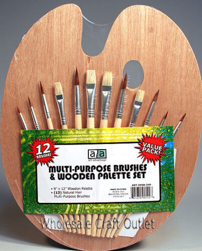 9 x12 INCH WOOD ART PAINT PALETTE WITH 12 PAINT BRUSHES -GREAT STARTER SET! in Crafts, Art Supplies, Painting | eBay