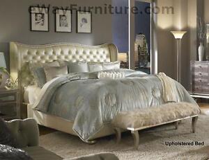 AICO Hollywood Swank Creamy Pearl Queen Leather Bed 4PC Set Bedroom Furniture