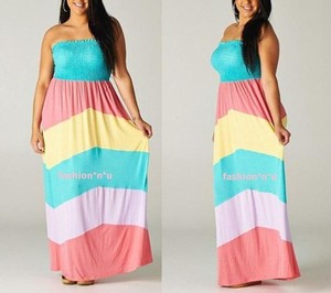 Strapless Maxi Dress on Color Block Chevron Smoke Tube Strapless Summer Maxi Dress Plus   Ebay