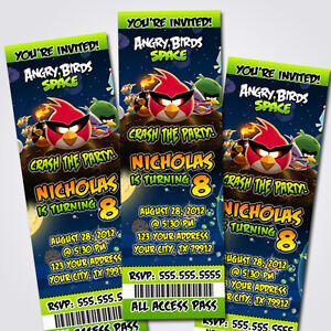 Custom Party Invitations on Angry Birds Space Custom Ticket Birthday Party Invitations   Ebay