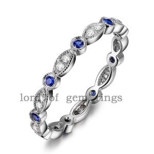 ... -Art-Deco-Sapphire-Diamonds-14K-White-Gold-Eternity-Band-Wedding-Ring