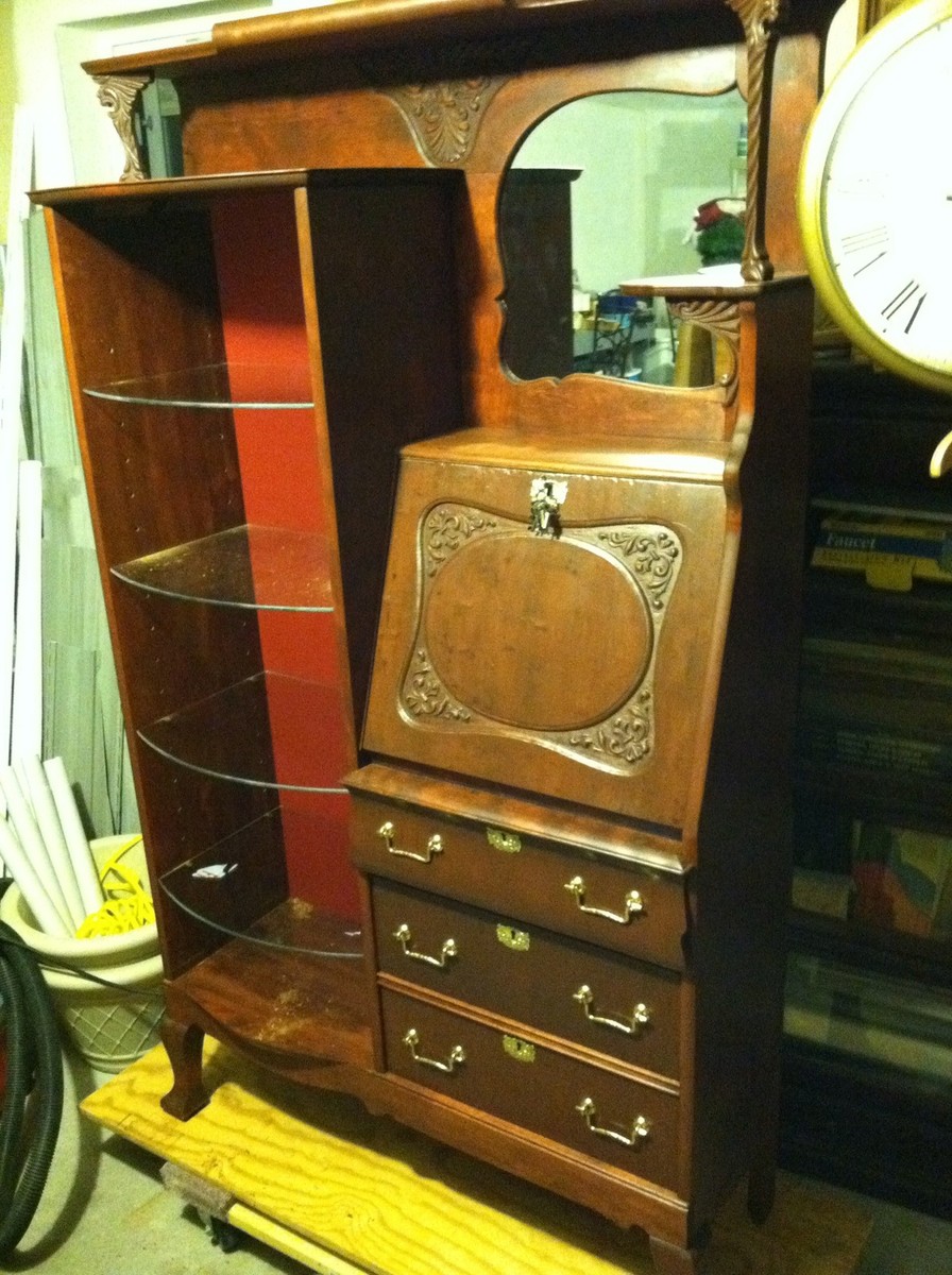 Antique Victorian Secretary Desk Curio Cabinet Hall Desk On Popscreen