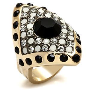 Art Deco Geometric Gold Cubic Zirconia Black White Cocktail Ring Size 10