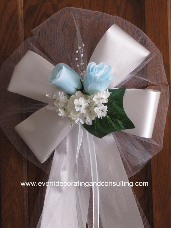 BABY BLUE ROSES WHITE satin ribpew bows for Weddings eBay