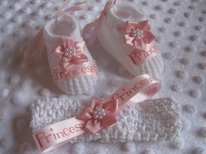 Newborn Girl Gift  on Girl Princess Pink Newborn Shoe Headband Outfit Clothing Bundle Gift