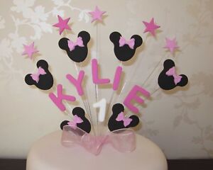 Birthday Cake Toppers on Birthday Name Age Cake Topper Minnie Mouse Pink   Ebay