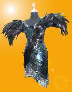 Black Sequin Dress on Black Feather Showgirl Cabaret Diva Lady Gaga Drag Queen Sequin Dance