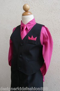 Blackshirt Dress on Black Fuchsia 4 Pieces Boys Set Toddler Vest With Long Tie Shirt Dress