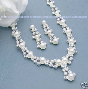 Wedding Jewelry Sets  Bridesmaids on Bridal Wedding Bridesmaid Jewelry Pearl Necklace Set   Ebay