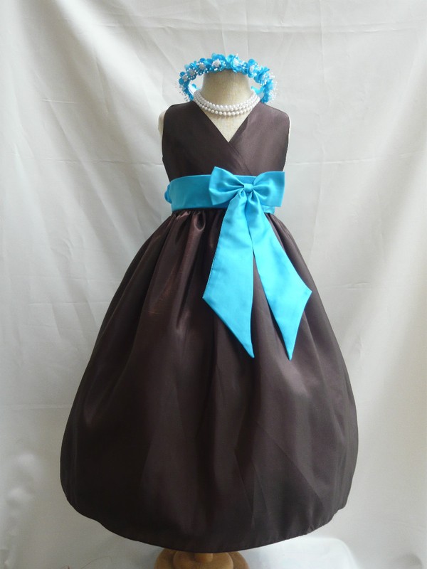 BROWN TURQUOISE WEDDING FLOWER GIRL PARTY DRESS 1 14 eBay