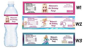 Barbie Birthday Party Supplies on Barbie Mermaid Tale Printed Water Bottle Labels Birthday Party Favors