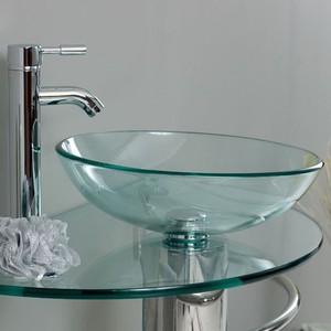Bathroom Clear Glassvessel Sink Bowl Brushed Nickel Faucet Drain for ...