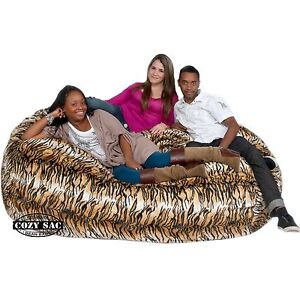 Bean Bag Chair Giant Micro Suede Love Seat 7' Tiger Animal Print By Cozy Sac